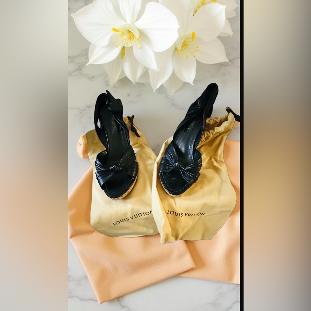Louis Vuitton Black Bow Slingback Heels